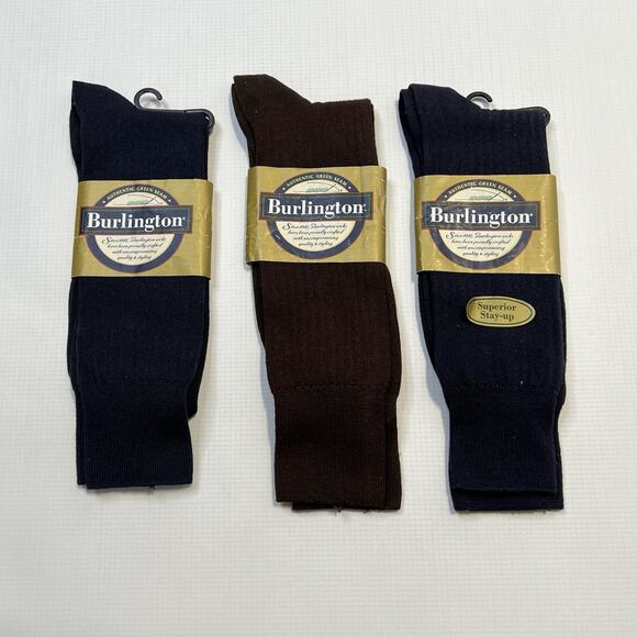 (3) Burlington Cotton Spandex Crew Blue Brown Socks Size 6-12 Style BB100 USA - Picture 1 of 9
